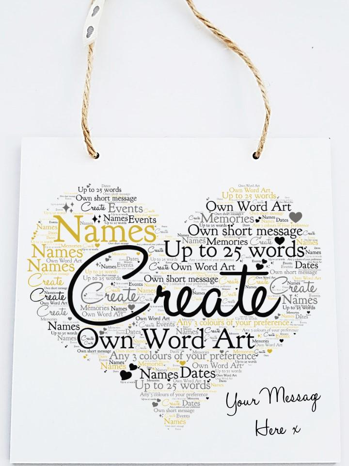 Personalised Word Art  Wooden Plaque - Own Text - PureEssenceGreetings 