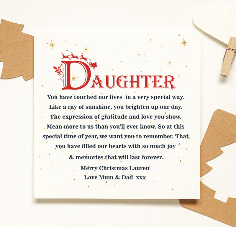 Daughter Personalised Christmas Poem Card PureEssenceGreetings 