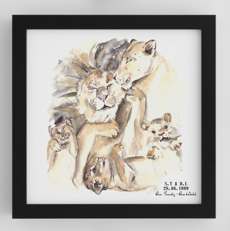 Personalised Framed Lion Family Print - PureEssenceGreetings 