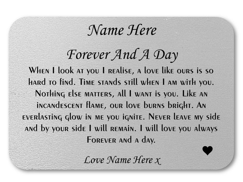 Forever and a Day Personalised Love Wallet Card - PureEssenceGreetings 