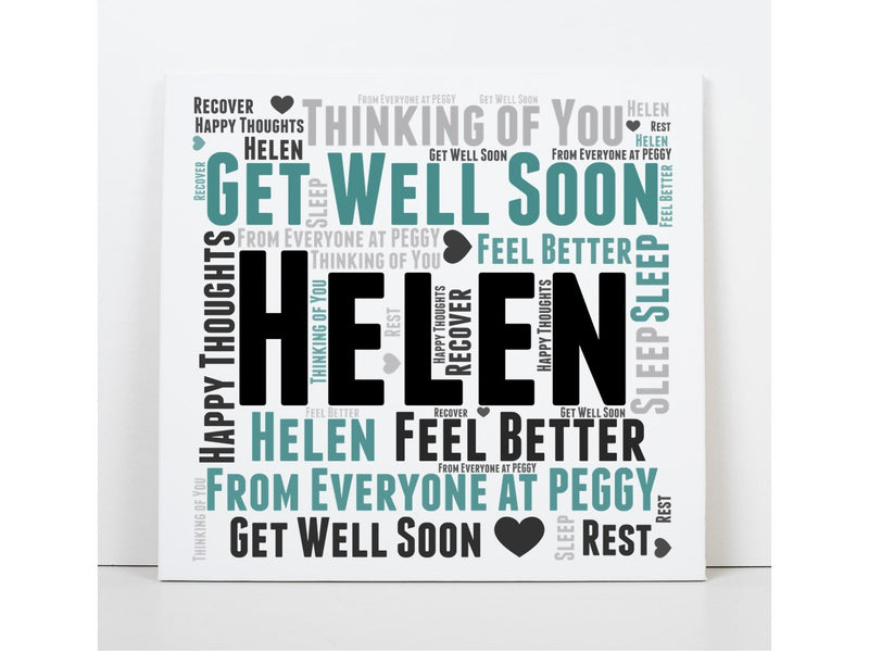 Get Well Soon Personalised Word Art Card - PureEssenceGreetings 