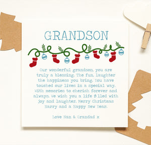 Grandson Personalised Christmas Poem Card PureEssenceGreetings 