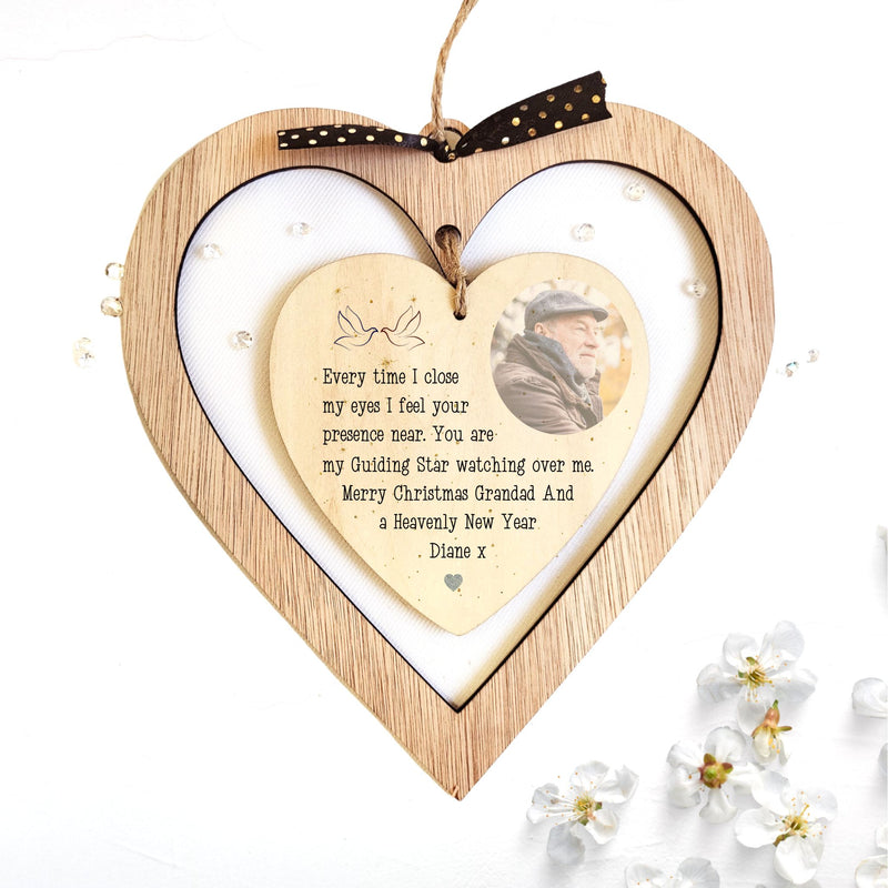 Memory Personalised Christmas Wooden Hanging Photo Heart | Remembrance Gift PureEssenceGreetings 