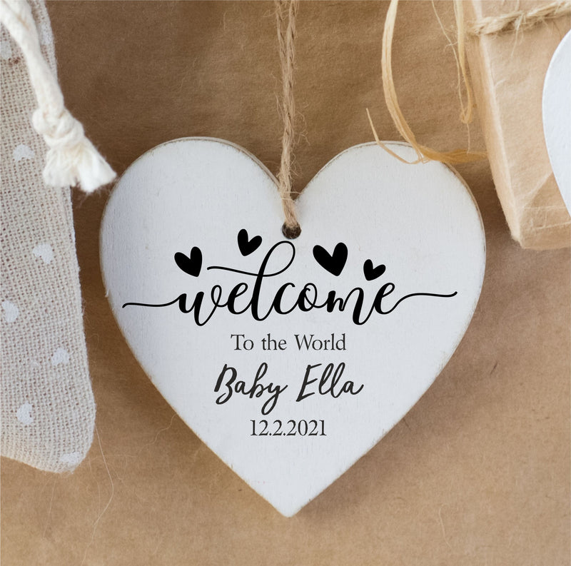 Welcome to the World Personalised Baby Arrival Sign Heart Gift Tag PureEssenceGreetings