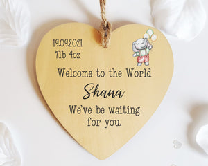 Welcome to the World Personalised Baby Arrival Sign Heart Wood Plaque PureEssenceGreetings