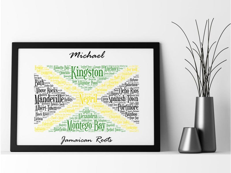 Jamaican Flag Personalised Framed Word Art Print - PureEssenceGreetings 