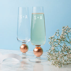 MONOGRAMMED LSA SET OF TWO ROSE GOLD CHAMPAGNE GLASSES PureEssenceGreetings