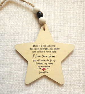 Wife Personalised Remembrance Hanging Star PureEssenceGreetings 