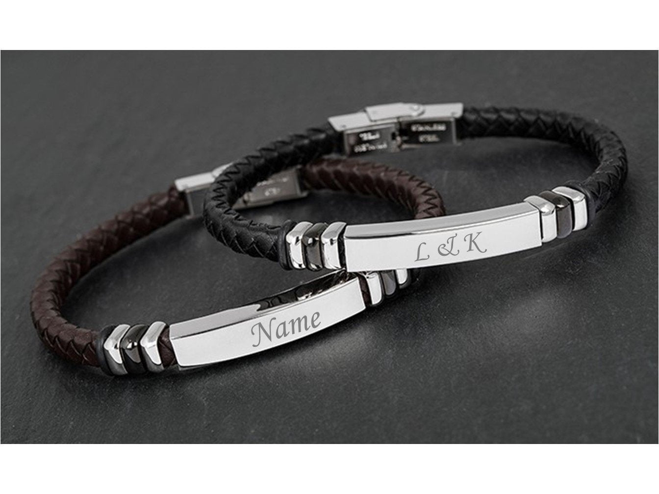 Buy Men's Contrast Personalised Leather Bracelet classic Font Online in  India - Etsy
