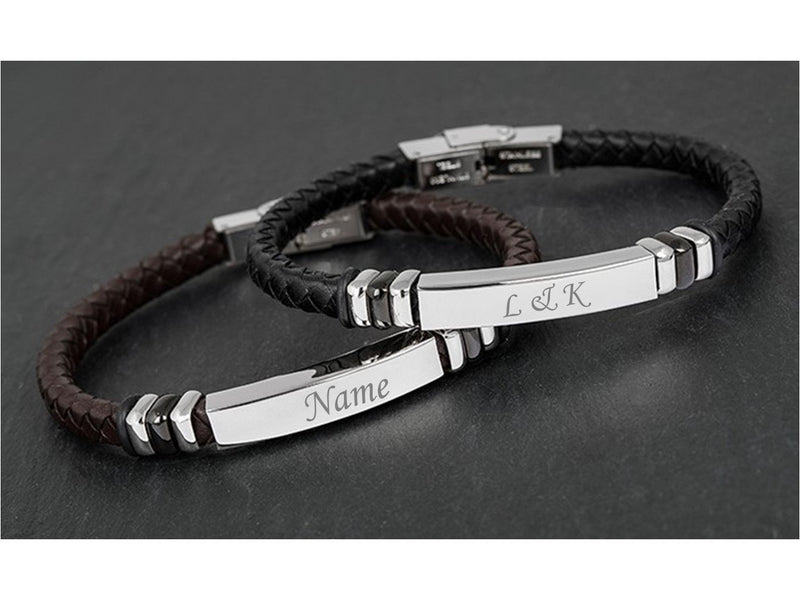Men's Personalised Engraved Leather Braided Bracelet - PureEssenceGreetings 