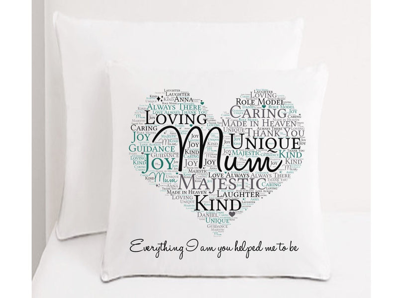 Personalised Mum Word Art Cushion - PureEssenceGreetings 
