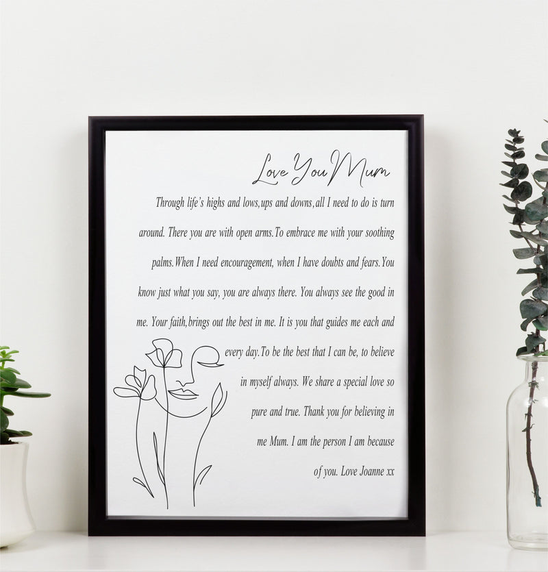 Mum Personalised Framed Poem | Always There. PureEssenceGreetings 