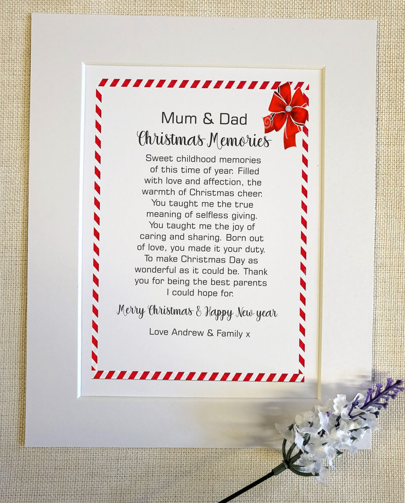 Mum & Dad Personalised Christmas Poem Keepsake Card PureEssenceGreetings 