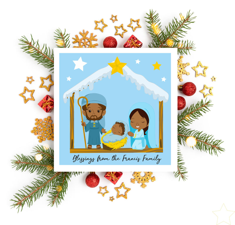 Nativity Personalised Christmas Card PureEssenceGreetings