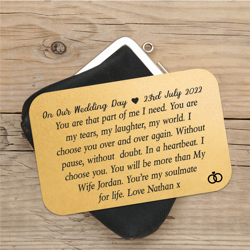 On Our Wedding Day Personalised Wallet Card PureEssenceGreetings 