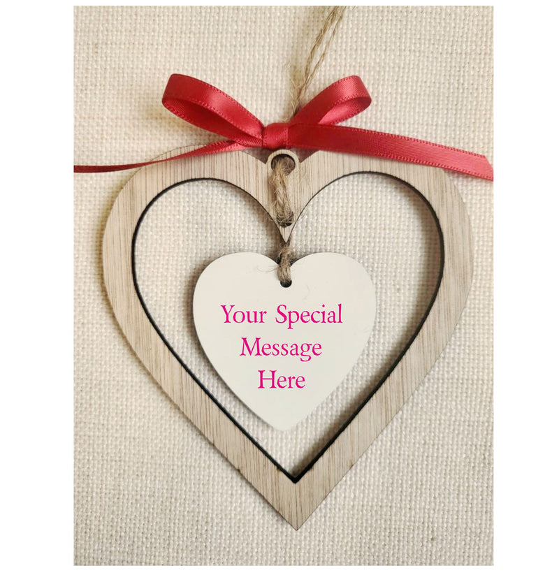 Double Heart Plaque Personalised Own Text PureEssenceGreetings