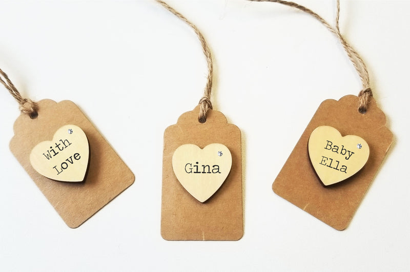 Personalised Gift Tag With Wood Heart Embellishment- Own Text | Gift Tag Pure Essence Greetings