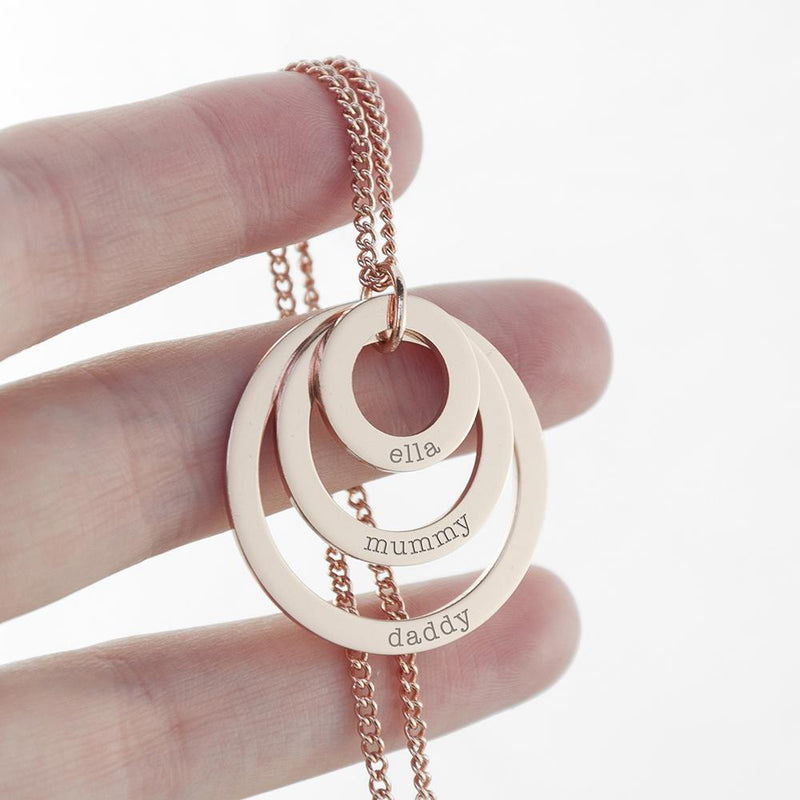 ROSE GOLD PERSONALISED RINGS OF LOVE CUSTOMISED NECKLACE - PureEssenceGreetings