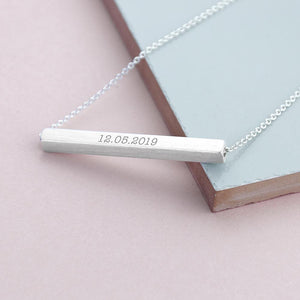 Silver Personalised Horizontal Bar Customised Necklace | PEGGY