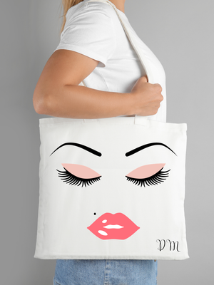 Lashes and Pink Lips Personalised Canvas Tote Bag - PureEssenceGreetings 