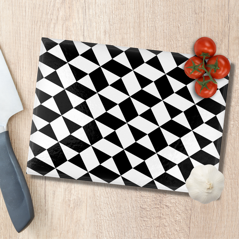 Black & White Geometric Design Chopping Board | Rectangle PureEssenceGreetings
