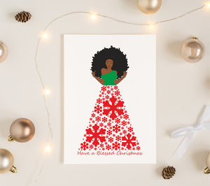 Snowflakes Lady Personalised Christmas Greeting Card PureEssenceGreetings