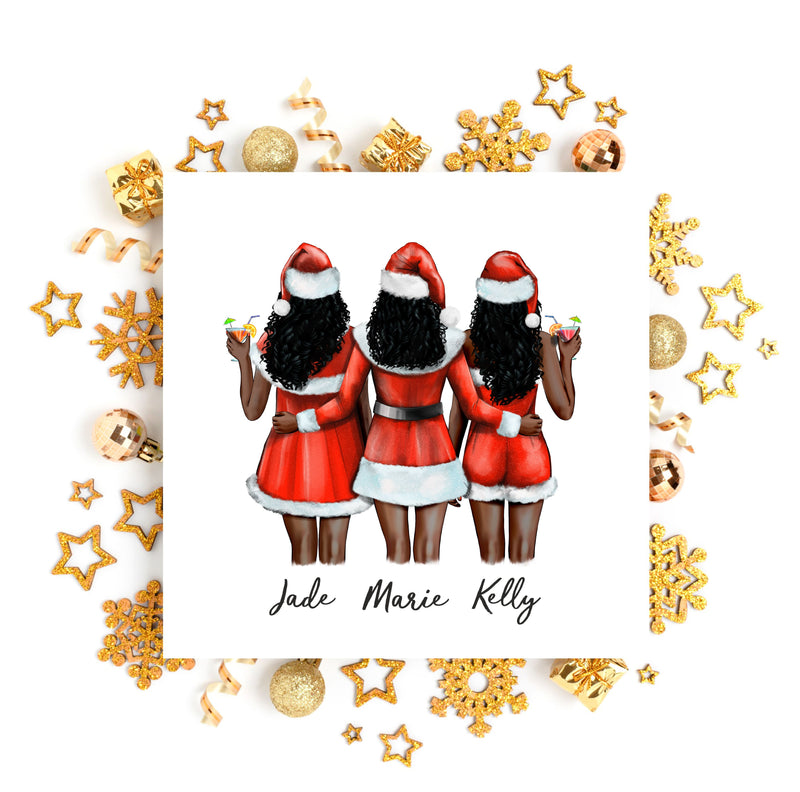 Santa Girls Personalised Greeting Card PureEssenceGreetings