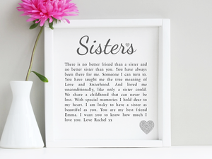 Sisters Personalised Box Frame Poem - PureEssenceGreetings 