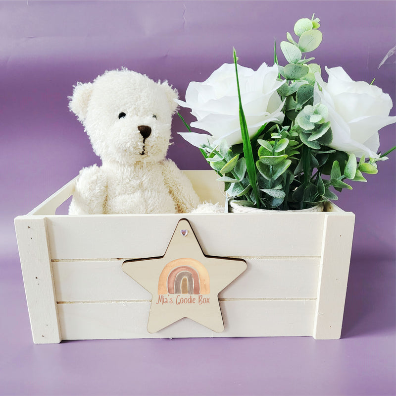 Rainbow Design Personalised Children's Wooden Crate | Star Plaque PureEssenceGreetings
