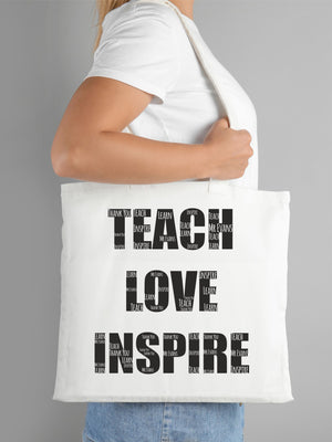 TEACH LOVE INSPIRE Personalised Teacher Bag | Word Art Print PureEssenceGreetings 