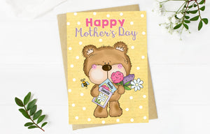 Cute Teddy Personalised Mother's Day Card PureEssenceGreetings