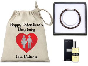 Valentine's Day Personalised Mens Gift Set | Yodeyma Parfum | EQ Leather Bracelet - PureEssenceGreetings 
