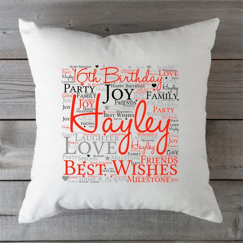 Birthday Personalised Word Art Cushion | Personalised Pillow Gift PureEssenceGreetings 