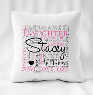 Personalised Daughter Word Art Cushion PureEssenceGreetings