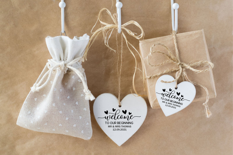Personalised Heart Wood Wedding Favour Tag Pure Essence Greetings