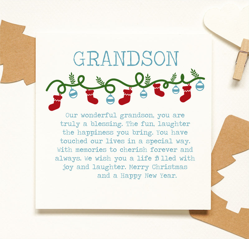 Grandson Personalised Christmas Poem Card PureEssenceGreetings 