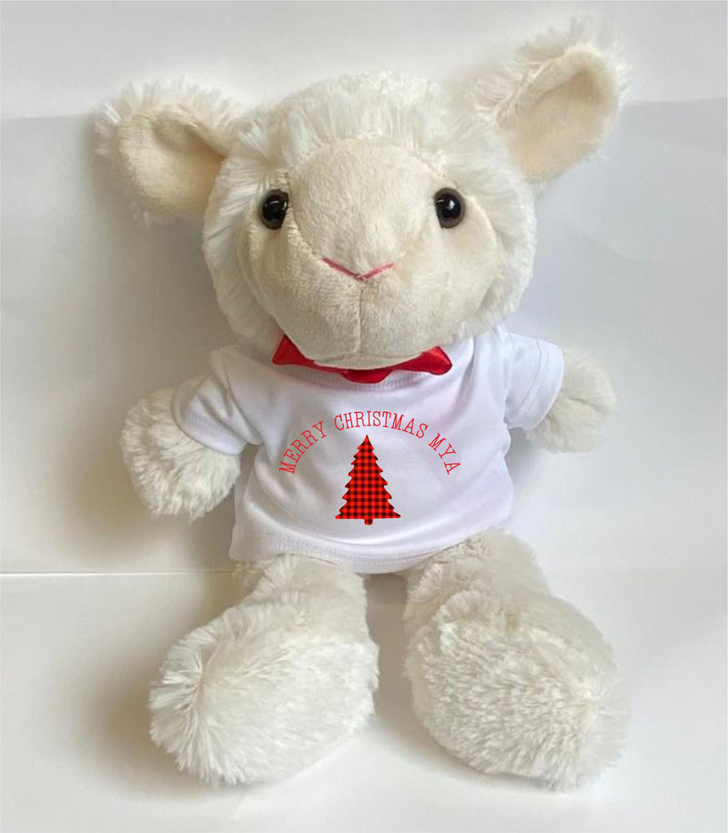 Personalised Lamb Christmas Teddy Bear with T-shirt PureEssenceGreetings